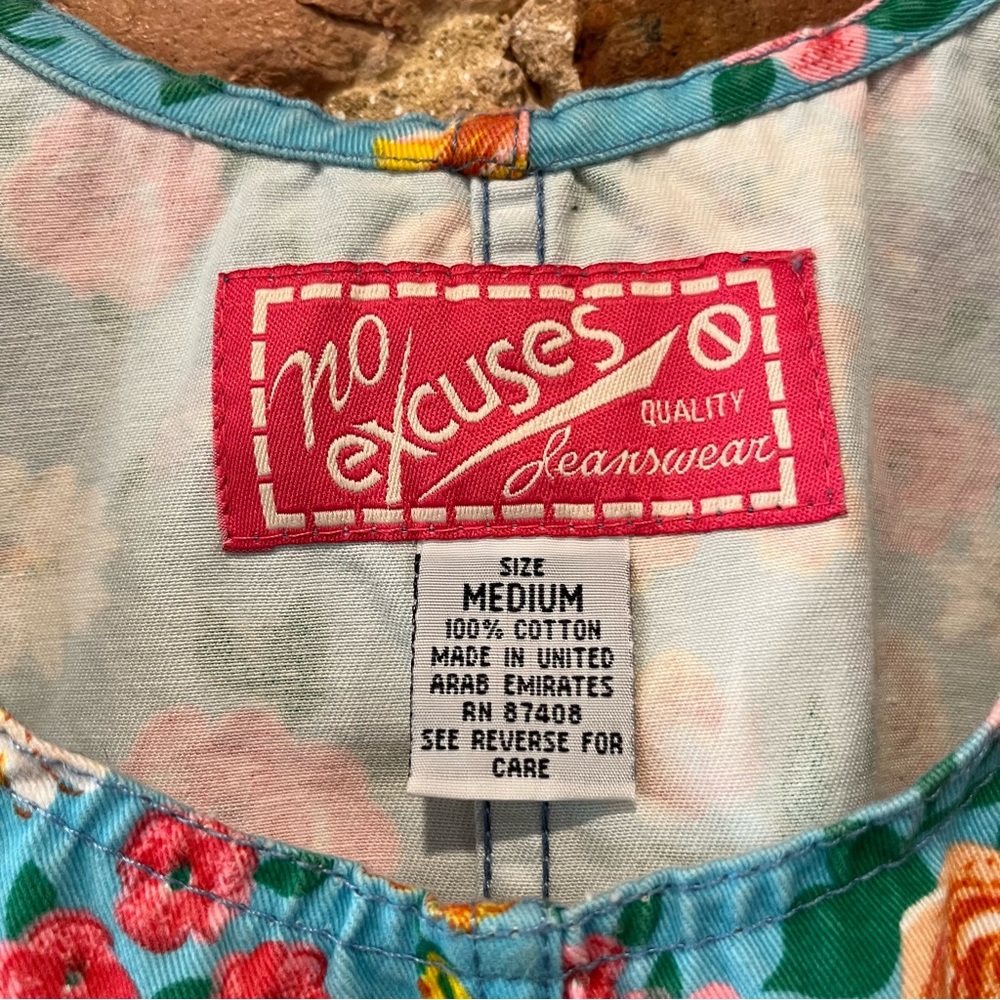 No Excuses Floral Denim Overall Dress Size Medium - Picture 6 of 7